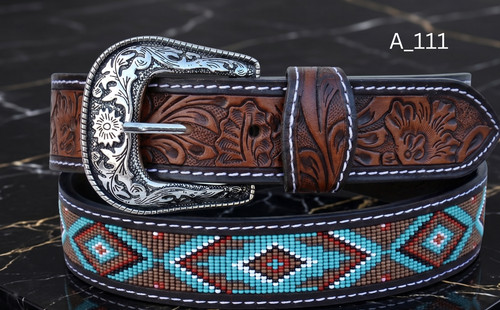 Western beaded leather belt - leather,