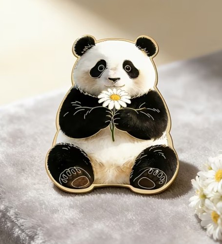 Cute panda enameled - panda, brooch