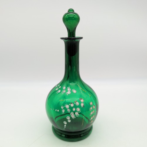 Victorian green glass decanter - green,