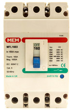 MEM 160 AMP 25kA TRIPLE POLE 160A F-FRAME MCCB Bill TLF1603 MEMSHIELD 2 MFL1603