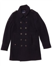 SUPERDRY Womens Pea Coat UK 16 Large Navy Blue Wool BS20