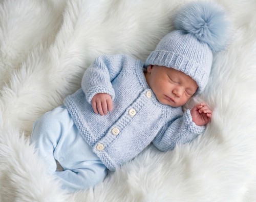 Hand knitted cardigan and - , hat-