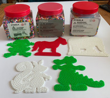 IKEA PYSSLA HAMA BEADS 2.5 x 600G POT AND 4 BOARD TEMPLATES Animals Ideal Gift