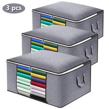 3 X 84L Large Storage Bags Duvet Quilt Bedding Storage Bag King Size Grey UK