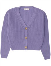 ZARA Womens Oversized Crop Cardigan Sweater UK 10 Small Purple Acrylic MD05
