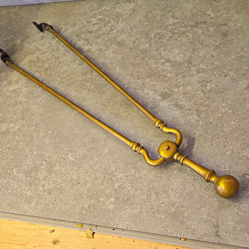 Vintage brass fireplace tongs - brass,