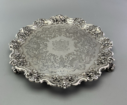Victorian cast silver salver - cast,