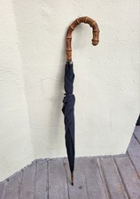 Vintage St Michaels(M&S) Bamboo Handled Gents Black Umbrella, Gold Plated Collar