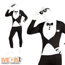 Tuxedo 2nd Skin Lycra Bodysuit Skinz Mens Fancy Dress James Bond Adult Costume