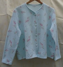 Ladies M&S Light Blue Flowered Bed Jacket UK 16 - CG N22