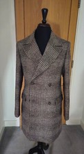 Mens Coat Double Breasted Long Spitalfields Clothing Co Check Lux Poly Wool 40R
