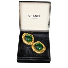 Vtg Chanel Earrings Green
