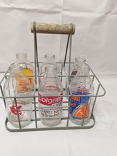 Vintage Milk Bottles With Crate & Handle ~ 6 Retro Advertising Milk Bottles