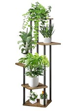 5 Tier Wood Tall Plant Stand Metal Rack, Multiple Flower Pot Holder Shelves...
