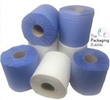 Blue White CentreFeed Rolls 2Ply Embossed Hand Towels Bulk Wipe 60,90,120,150m
