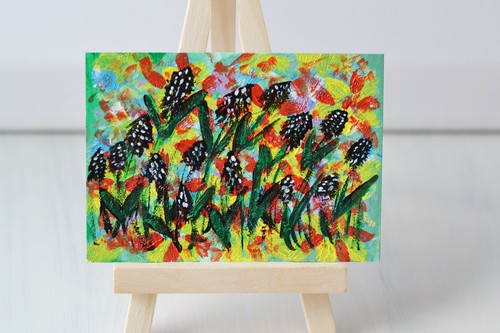 Thistle abstract aceo painting - abstract,