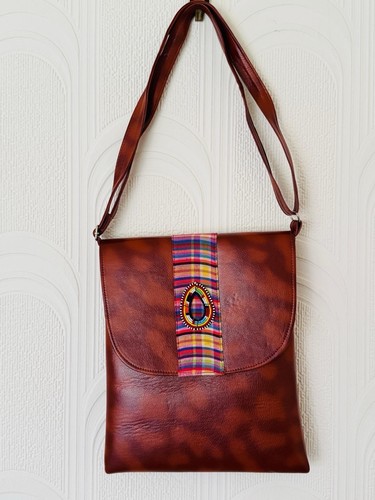Boho brown leather crossbody - brown,