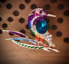 Ladies kingfisher brooch scarf pin diamante
