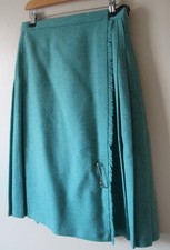 Vintage 70s 80s Woolmark Pure New Wool Kilt Wrap Pleated Midi Skirt Sage S UK 10