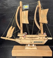 Vintage Hand Made Large Wooden Galleon Boat Model 15” X 15.5”
