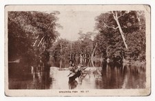 FIJI, c.1920 RPPC - NATIVES FISHING with SPEARS/ CANOE & OUTRIGGER - Caine, Suva