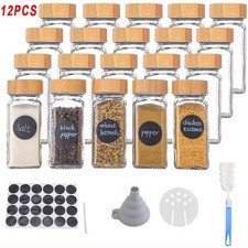 12 x Glass Spice Jars Airtight with Bamboo Lids Storage Bottle Containers Pots