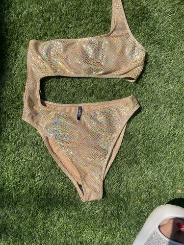 Metallic gold snakeskin bikini - gold,