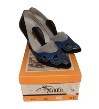 RENATA Blue Suede + Black Patent Leather Heels Ladies UK4 EU37 Boxed