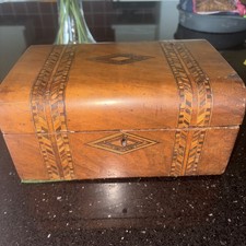 Antique walnut inlaid work box - inlaid,