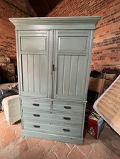 Vintage Edwardian Wooden Linen Press Painted Blue - Good Condition