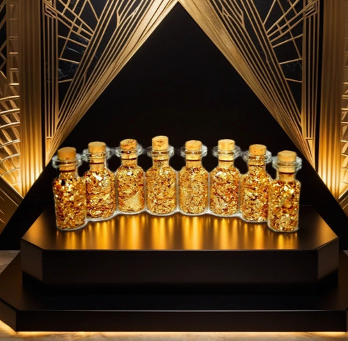 Gold glass bottles corked - bottles,
