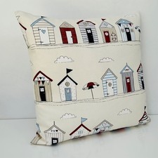 Beach Huts DOUBLE SIDED Cushion Covers Coastal Nautical Seaside Fabric 17"