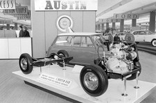 Mini display showing new hydrolastic suspension 1964 Motor Show Car Old Photo