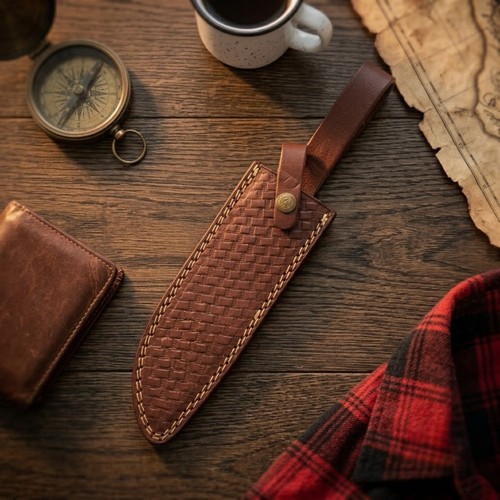 Custom brown leather - leather, knife