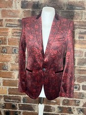 HARRY BROWN CLARET MIX VELVET PAISLEY PATTERN JACKET SIZE 38 SLIM FIT