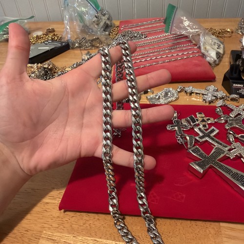 Silver tone cuban link inch - cuban, 28