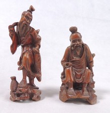Chinese Wooden Figurines Pair