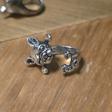 Beautiful silver-plated French bulldog franchise detailef adjustable  ring