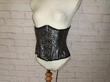 SILVER BLACK STEEL BONED UNDERBUST CORSET 26 IN WAIST SIZE 12 TO 14 NEW