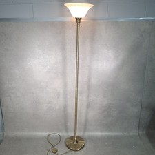 Brass Uplighter Standard Floor Lamp Frosted Glass Shade Torchiere Art Deco Style