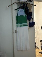 Lacoste Women’s Tennis Dress Pleated Skirt Green Blue White Size 38