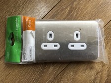 Schneider Lisse Screw-less Deco 2G 13A Socket Brushed Stainless / White