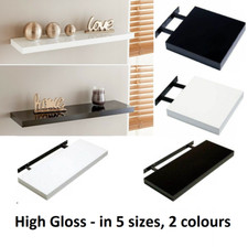 Modern HIGH GLOSS Shelf Floating Wall Shelves White Black Grey Bookcase Display
