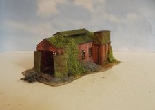 N gauge model railway over grown old engine shed plastic not card