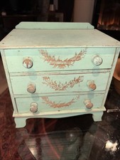 Vintage  Miniature Painted Chest Of Drawers Wooden Knobs