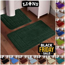 2 PIECE JACQUARD GREEK BATH MAT Toilet Pedestal Set Non Slip Bathroom Rugs Mats