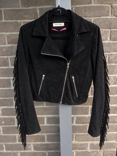 Black suede leather fringe - suede,