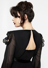 Disturbia Scorn Chiffon Cold Shoulder Black Maxi Dress Size 18 Worn Once No Belt