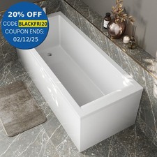 Modern Bathroom Single Ended 1700mm Straight Bath Square Acrylic White Bathtub