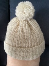 Pure Dartmoor Wool Hand knitted Bobble Hat, one size, Colour Ivory